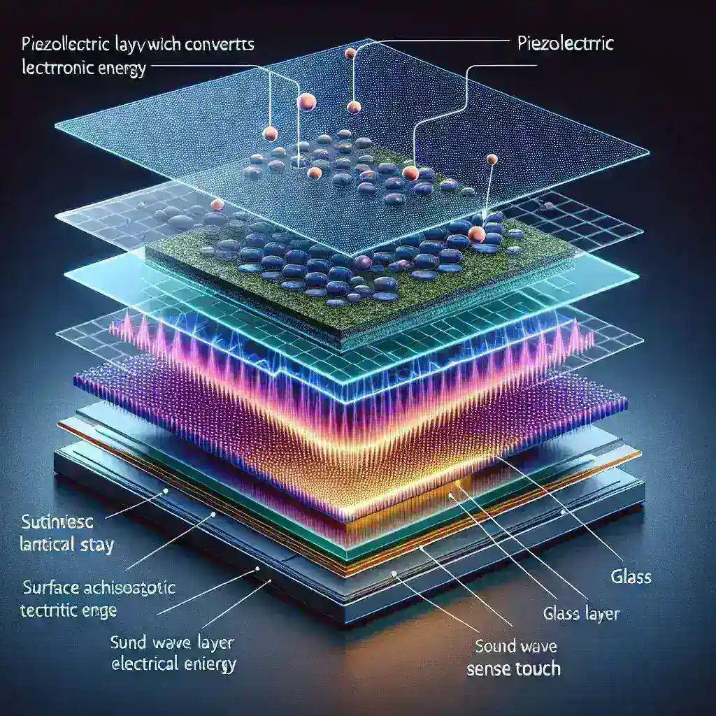 What materials are used in SAW touchscreens?