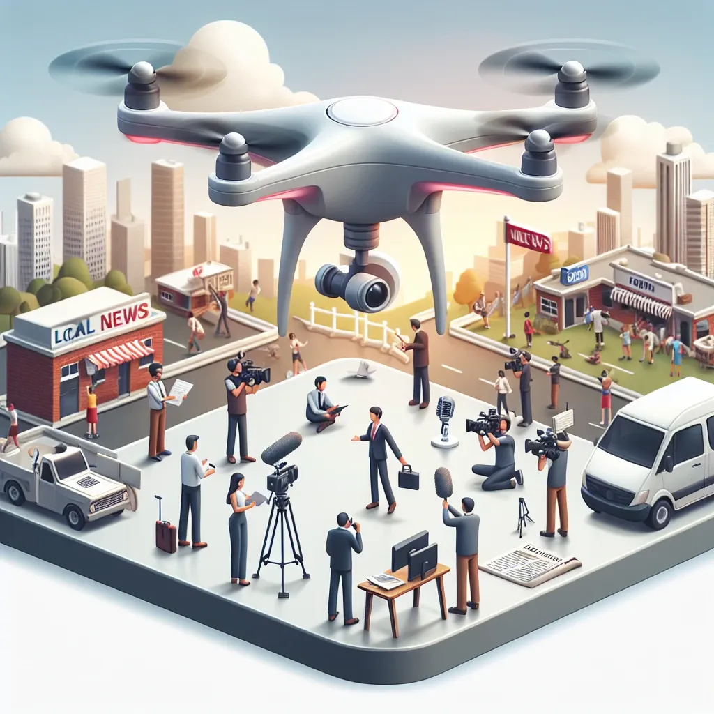 "DJI's new compact drone designed for journalism and local news coverage, showcasing its sleek design and advanced camera features in an outdoor urban setting."